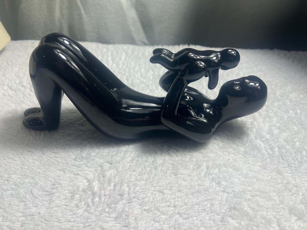 Vintage Haeger Pottery Mother and Child Glossy Black Ceramic Sculpture